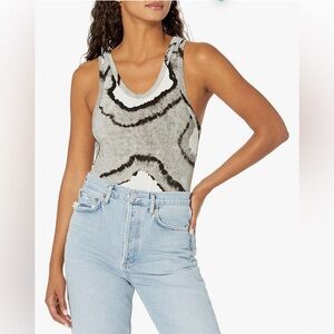 Norma Kamali Racer Tank Bodysuit Black Tye Dye M